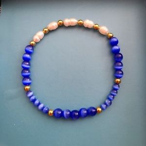 BLUE AGATE & PEARL BRACELET
